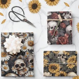Gothic Skulls and Flowers Pattern  Wrapping Paper Sheets