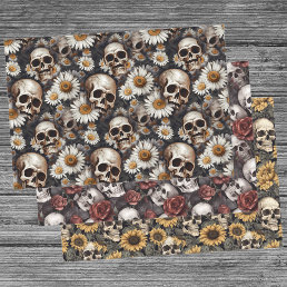 Gothic Skulls and Flowers Pattern  Wrapping Paper Sheets
