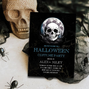 Gothic Skulls And Moon Halloween Costume Party Invitation