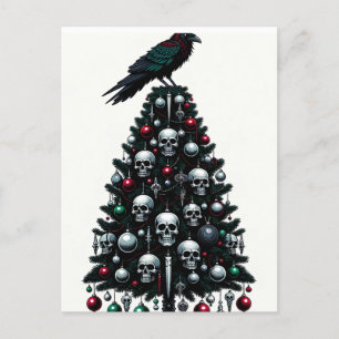 Gothic Skulls and Raven Christmas Tree Postcard