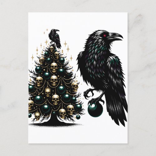 Gothic Skulls and Ravens Christmas Tree Postcard