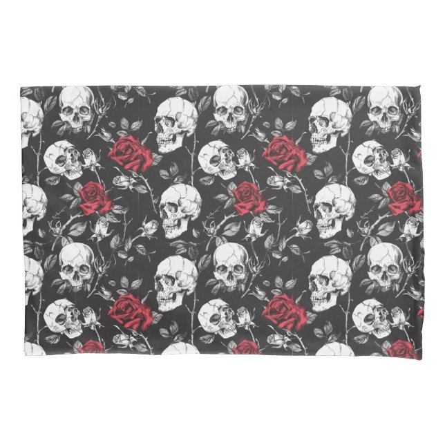 Gothic Skulls and Roses Bedding  Pillow Case (Front)
