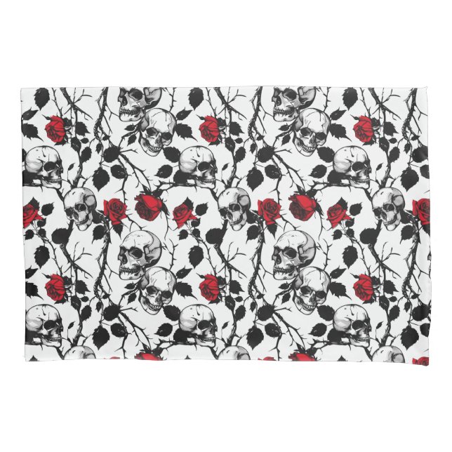 Gothic Skulls and Roses Bedding  Pillow Case (Front)