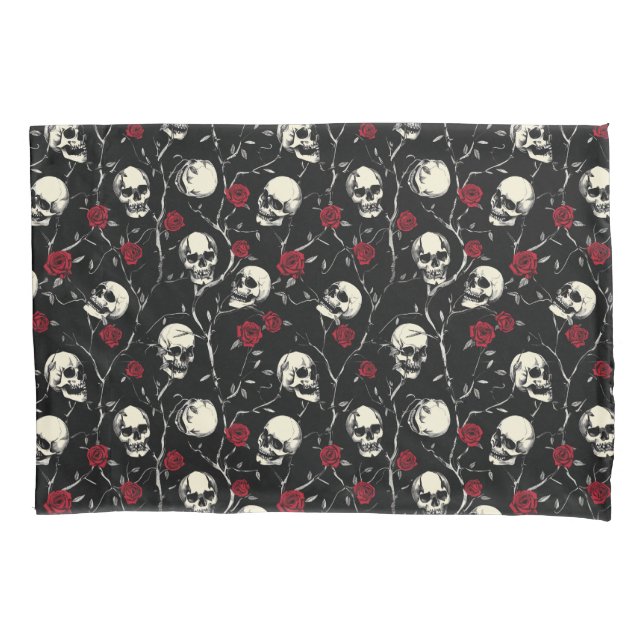 Gothic Skulls and Roses Bedding  Pillow Case (Front)
