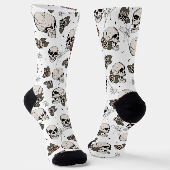 Gothic Skulls and Roses Floral Socks (Angled)