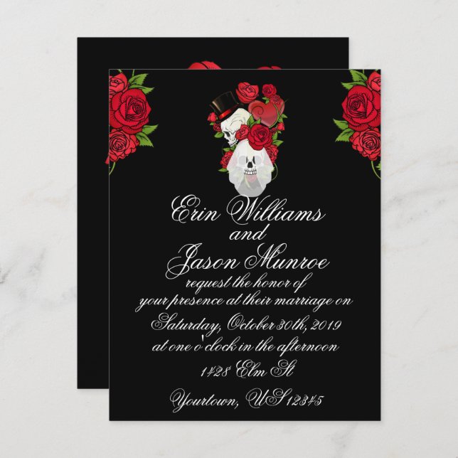 Gothic Skulls and Roses Invitation (Front/Back)