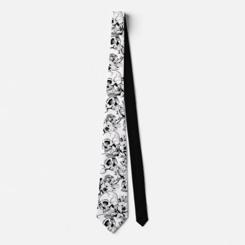Gothic Skulls and Roses Line Art Business Wear Neck Tie