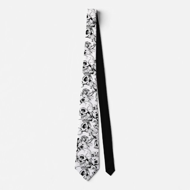 Gothic Skulls and Roses Line Art Business Wear Neck Tie (Front)