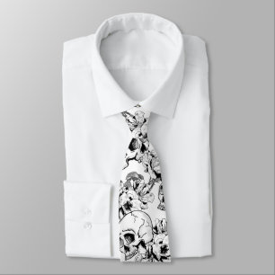 Gothic Skulls and Roses Line Art Business Wear Tie