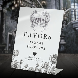 Gothic Skulls Black And White Favors Pedestal Sign