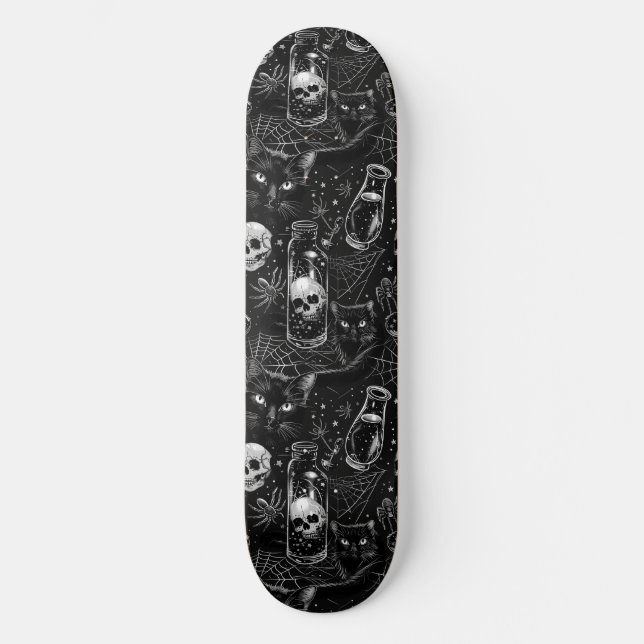 Gothic Skulls Black Cats and Spiders Skateboard (Front)