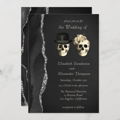 Gothic Skulls Black Silver Wedding Invitation