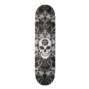 Gothic Skulls - Black Skateboard