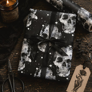 Gothic Skulls Black Spooky Halloween Wrapping Paper Sheets