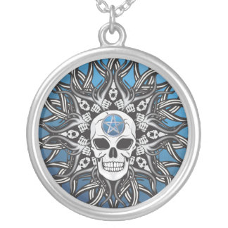 Gothic Skulls - Blue Silver Plated Necklace