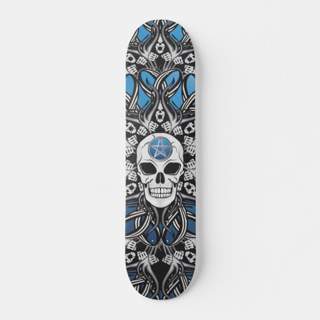 Gothic Skulls - Blue Skateboard Deck (Front)