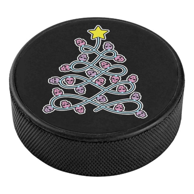 Gothic Skulls Christmas Tree Hockey Puck (3/4)