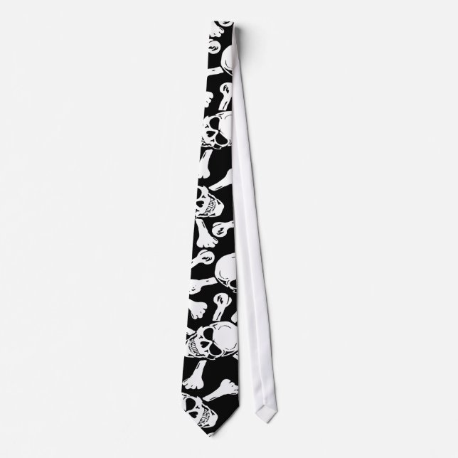 GOTHIC SKULLS CROSSBONES PATTERN NECK TIE (Front)