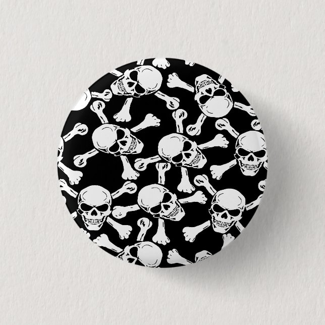 GOTHIC SKULLS CROSSBONES PATTERN PINBACK BUTTON (Front)