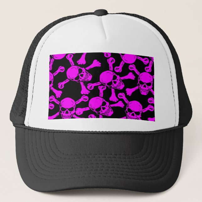 GOTHIC SKULLS CROSSBONES PATTERN TRUCKER HAT (Front)