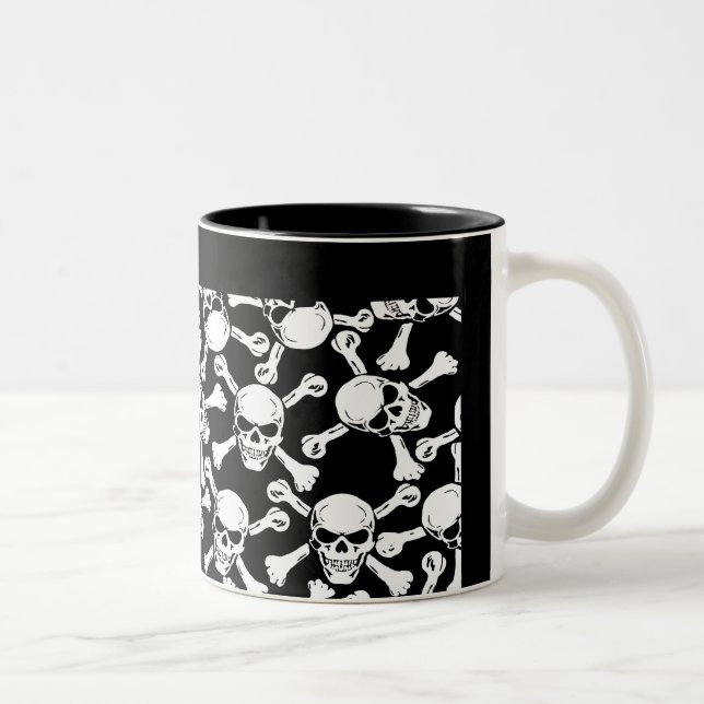 GOTHIC SKULLS CROSSBONES PATTERN Two-Tone COFFEE MUG (Right)