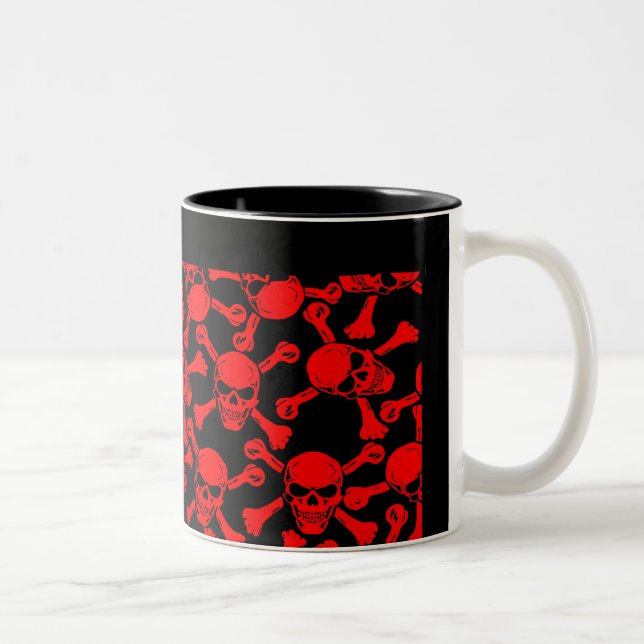 GOTHIC SKULLS CROSSBONES PATTERN Two-Tone COFFEE MUG (Right)
