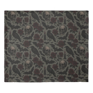 Gothic Skulls, Crows & Roses Pattern Duvet Cover