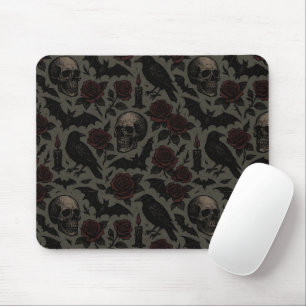 Gothic Skulls, Crows & Roses Pattern Mouse Pad