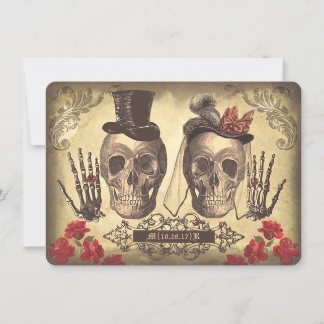 Gothic Skulls Day of The Dead Save the Date Cards (Front)
