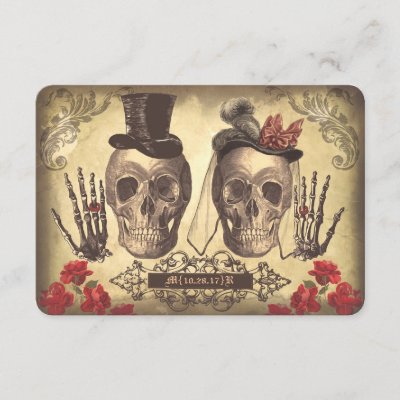 Gothic Skulls Day of The Dead Wedding RSVP cards