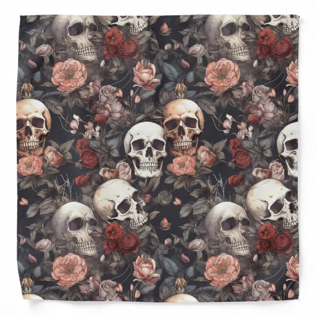 Gothic Skulls floral rebel pattern Bandana (Front)