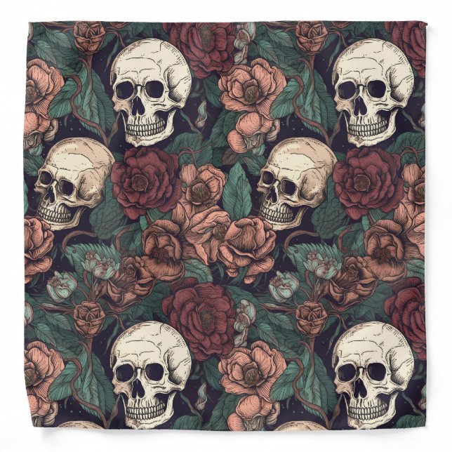 Gothic Skulls floral rebel pattern Bandana (Front)