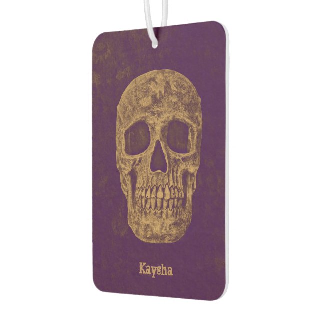 Gothic Skulls Grunge Gold Purple Cool Air Freshener (Left)