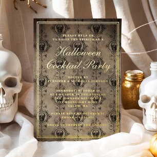 Gothic Skulls Halloween Cocktail Party Gold Foil Invitation