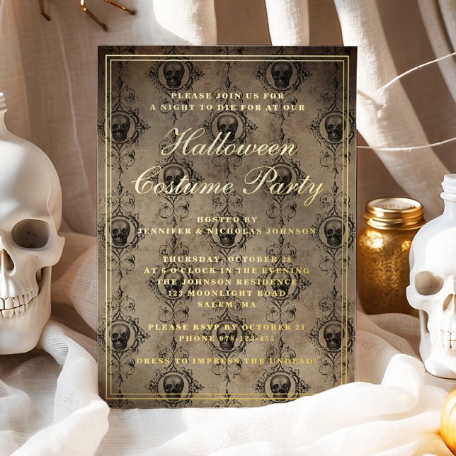 Gothic Skulls Halloween Costume Party Foil Invitation (Gothic Skulls Halloween Costume Party Foil Invitation)