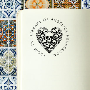 Gothic Skulls Heart Vintage Custom Library Book Rubber Stamp