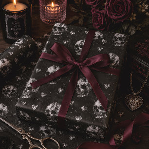 Gothic Skulls & Hearts Dark Romantic Wrapping Paper Sheets