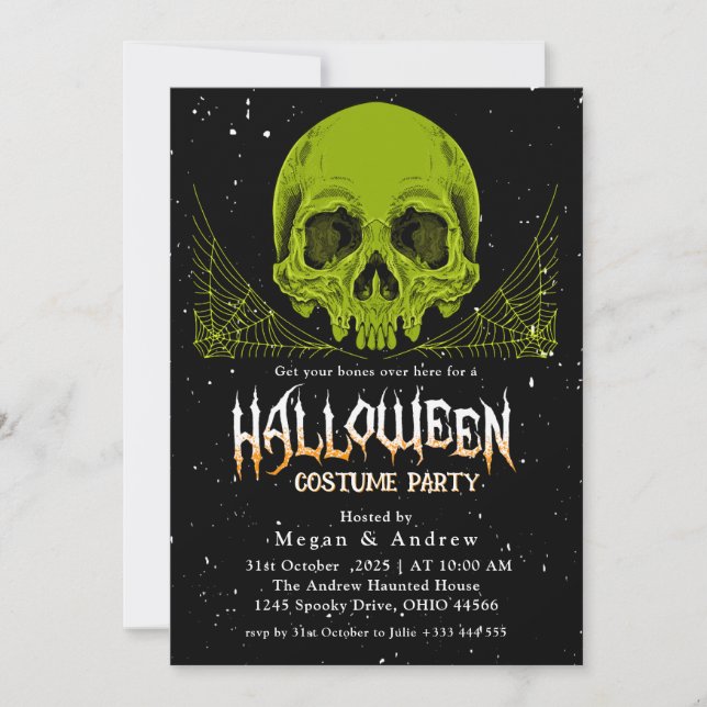 Gothic Skulls in Hats Halloween Costume Party Invitation (Front)