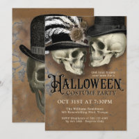 Gothic Skulls in Hats Halloween Costume Party Invitation