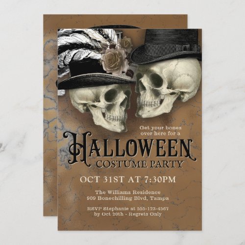 Gothic Skulls in Hats Halloween Costume Party Invitation