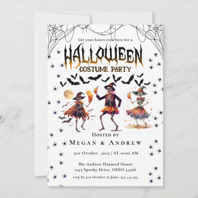 Gothic Skulls in Hats Halloween Costume Party Invitation (Front)