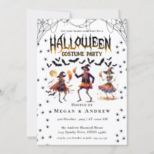Gothic Skulls in Hats Halloween Costume Party Invitation