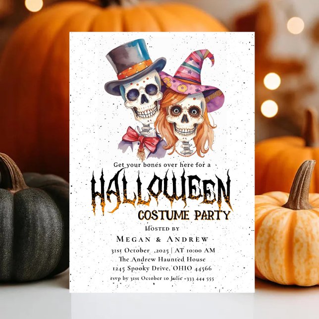 Gothic Skulls in Hats Halloween Costume Party Invitation (Creator Uploaded)