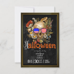 Gothic Skulls in Hats Halloween Costume Party Invitation