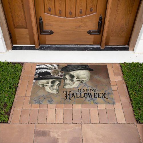 Gothic Skulls in Hats Vintage Halloween Doormat