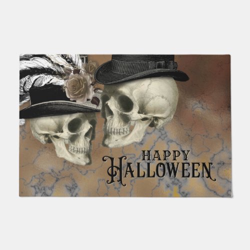 Gothic Skulls in Hats Vintage Halloween Doormat