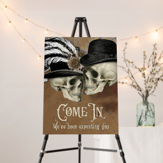 Gothic Skulls in Hats Vintage Halloween Foam Board