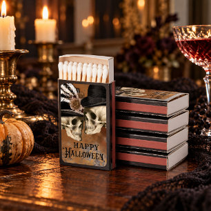 Gothic Skulls in Hats Vintage Halloween Fun Matchboxes