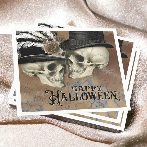 Gothic Skulls in Hats Vintage Halloween Napkins