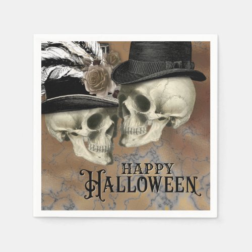 Gothic Skulls in Hats Vintage Halloween Napkins